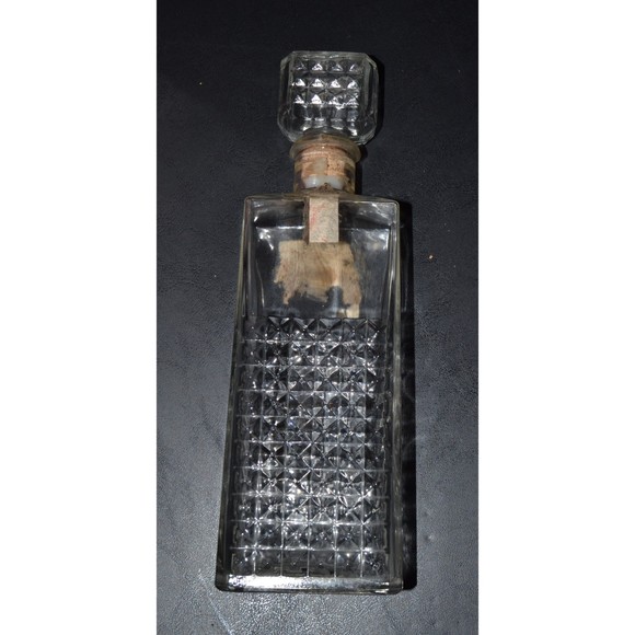 Vintage Old Taylor Bourbon Heavy Cut Glass Decanter w/ Cork Stopper 11.25" Tall - Picture 3 of 9
